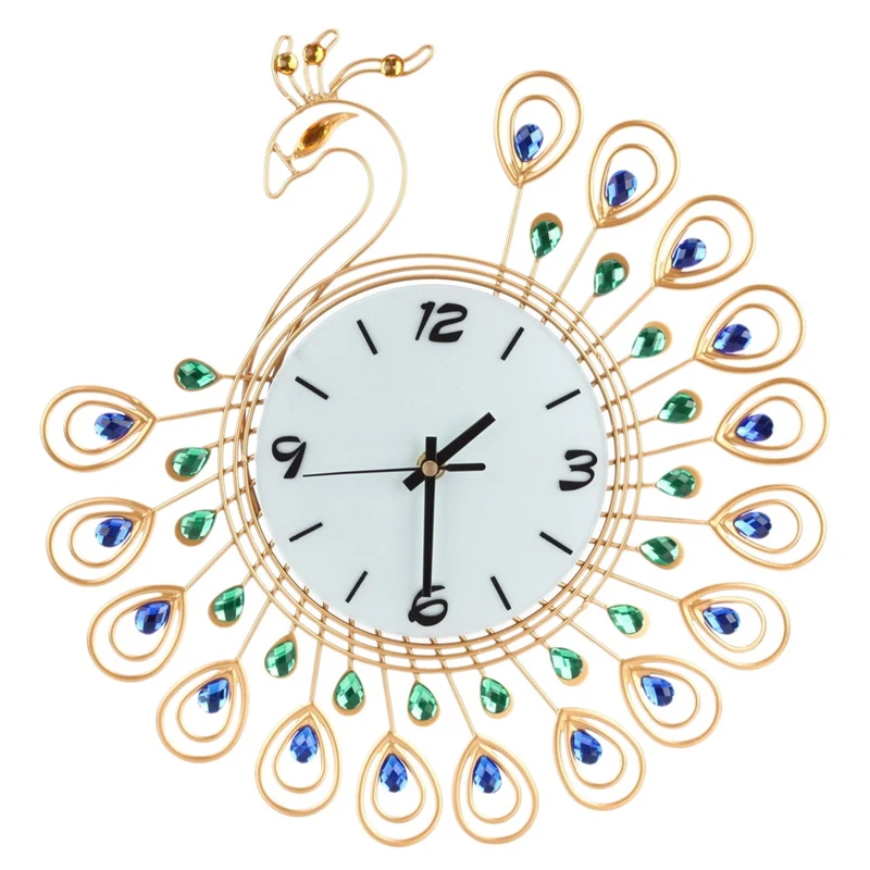 Peacock Wall Clock Silent Metal Dial Diamond Decoration Home Bedroom Is Suitable For Living Room | Дом и сад