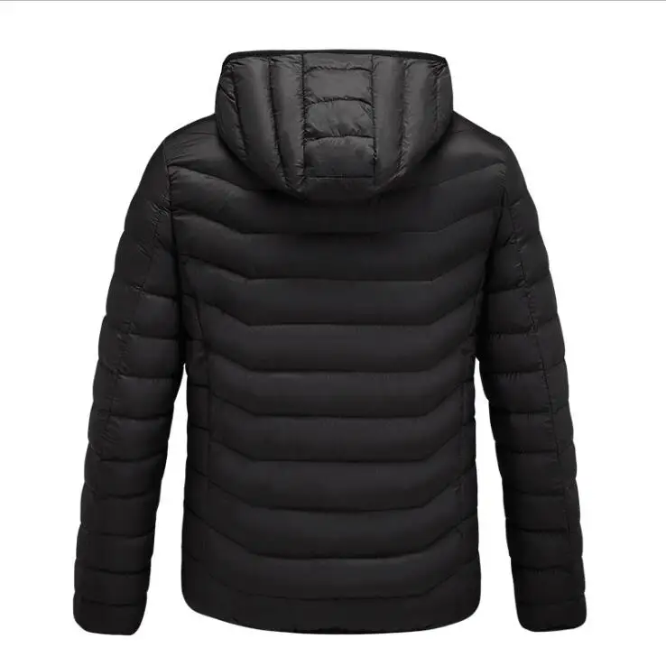 Высокое качество, куртки с подогревом, жилет, пуховик, хлопок, для мужчин и женщин, для улицы, пальто, USB, с электрическим подогревом, куртки с капюшоном, теплая зимняя куртка - Цвет: Черный