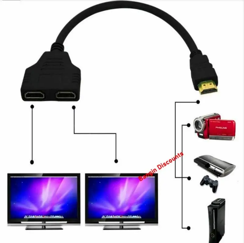 1080P HDMI Splitter Male To Female 1 In 2 Cable Adapter Converter HDTV 2-port HDMI For DVD Boxes Projectors Player Monitor TV