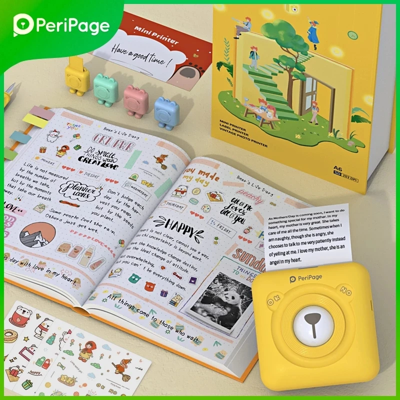 Peripage A6 Mini Photo Printer 58mm Notes Sticker Label Printer ink free Thermal Photo Printer with Paper Roll Sticker Color mini sprocket printer