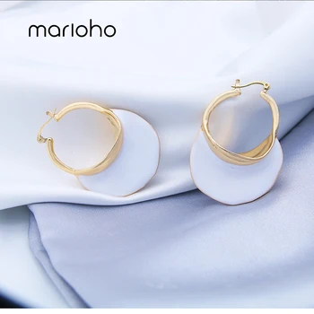 

Marioho Trendy White Metal Enamel Metal Hoop Earrings for Women Painted Big Large Earrings Hoops Chic Statement Earrings Gifts