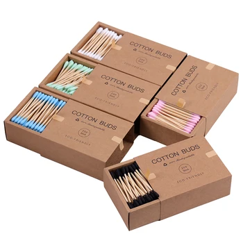 Бамбуковые ватные палочки (200 шт/6 цветов) в бумажной упаковке