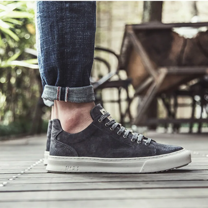 Men's casual shoes Outdoor leather Spring soft breathable sneakers Walking Shoes Vulcanized shoes non-slip R4-69