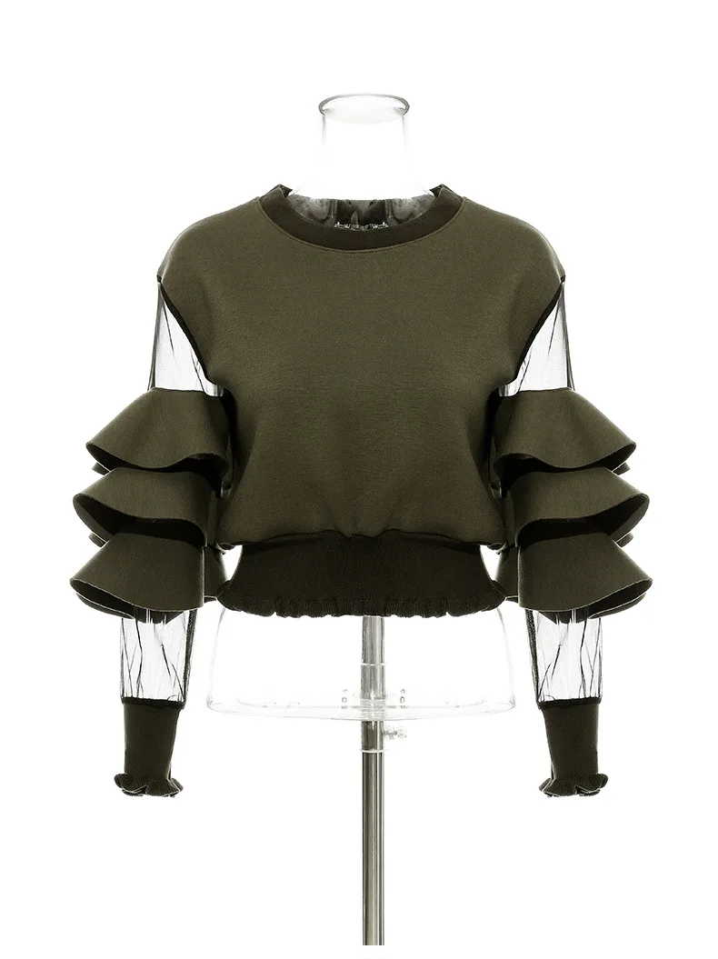 Maylofuer Long Sleeve Sweatshirt Female Clothing For Women Lace panel space cotton coat o-neck