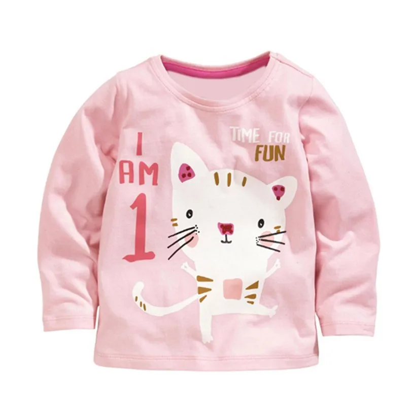 W7391 pink Одежда наивысшего качества с героями мультфильмов для маленьких мальчиков и девочек Лидер продаж, весенне-Осенние футболки с длинными рукавами и аппликацией подарок для детей - Цвет: W7391 pink