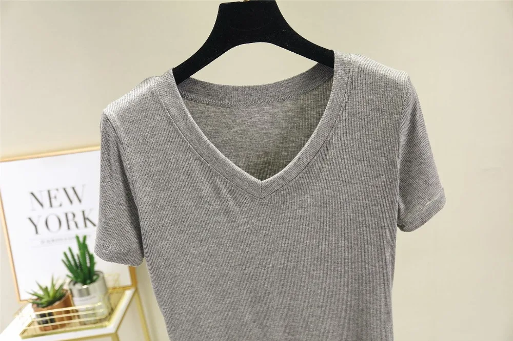 Cotton T Shirt Ribbed Short Sleeve 