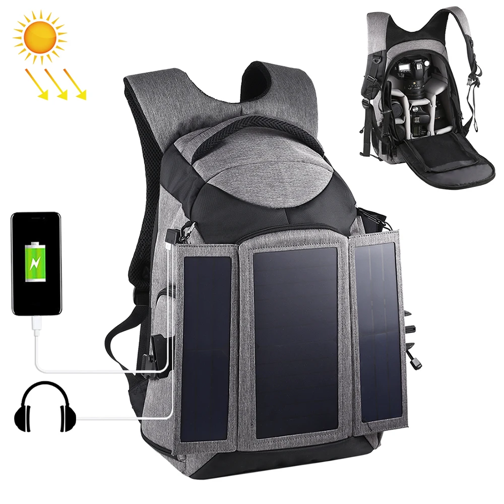 

Portable Camera Backpack Bag 3-Fold 14W Solar Outdoor Shoulder Bag Large Outdoor Photo Backpack With Headphone for Camera Tripod