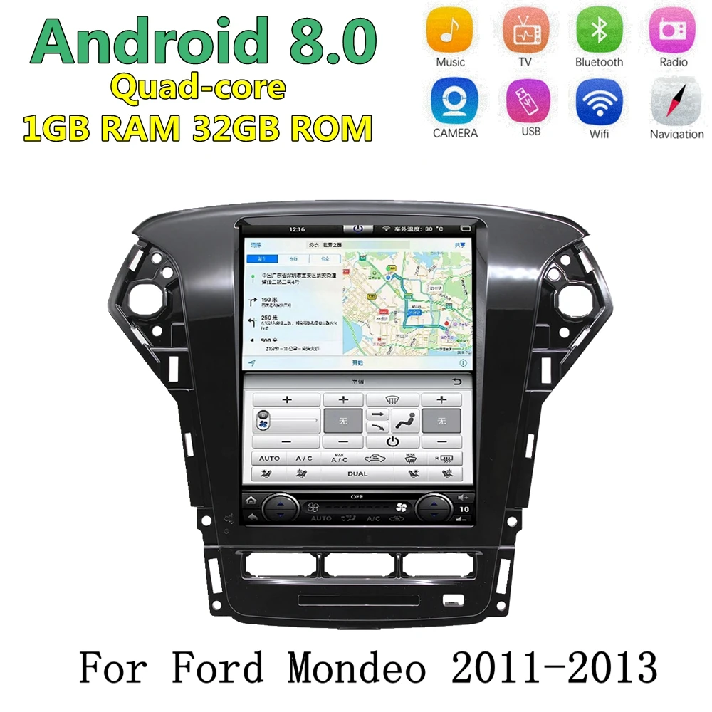 10 4 &quotAndroid 8 0 Tesla style автомобильный DVD-радиоприемник GPS Sat-навигатор стерео для Ford