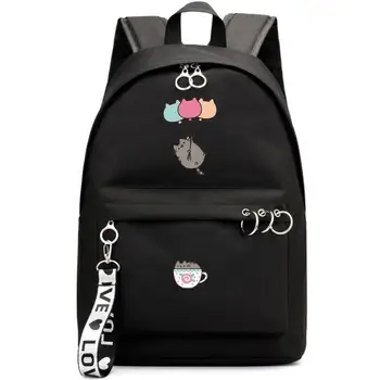 

My Neighbor Totoro Backpack School Book Bags Cat Mochila Travel Bag Laptop Ribbon Ring Circle Boy Girls Backpack Pink Black