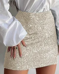2021 primavera outono casual feminino elegante cintura alta bodycon saias de lantejoulas
