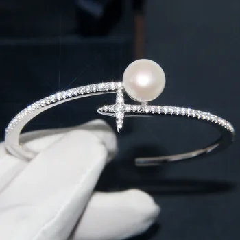 

Baoyocn Brand 925 Sterling Silver Bracelet Micro Zirconia Star Mother of Pearl Open Cuff Bangle Women Fashion Jewelry Gift