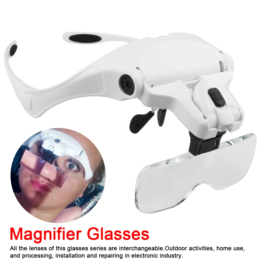 1.0X 1.5X 2.0X 2.5X 3.5X Adjustable 5 Lens Loupe LED Light Headband Magnifier Glass LED Magnifying Glasses With Lamp|Magnifiers|   - AliExpress