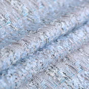 

150CM Wide 380G/M Weigh Gray Blue Tweed Knitted Wool & Cotton & Viscose & Polyester Fabric for Autumn Spring Dress Jacket E1197