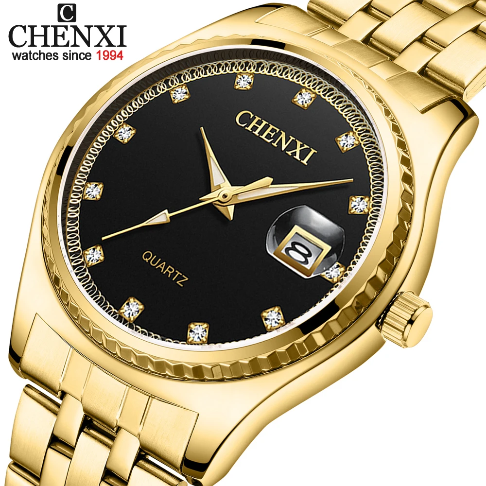 

CHENXI Brand Watch New Fashion Men Women Gold Quartz Wrist Watch Steel Waterproof Couples Calendar Watches for Husband Wife Gift