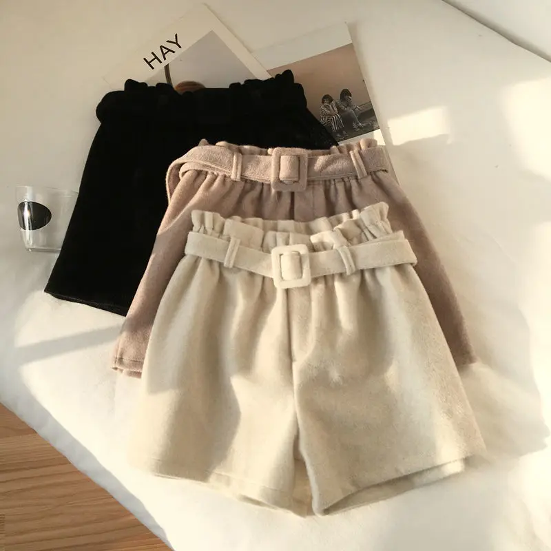 biker shorts women Joggers Summer with Belt Woolen Aesthetic Casual Streetwear Shorts Vintage Female Solid Korean Harajuku High Waist Women Shorts bermuda shorts