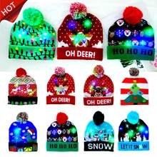 10 видов конструкций светодиодный Рождественский головной убор, Шапка-бини, Рождественский Санта-светильник, вязаная шапка для детей и взрослых на Рождество