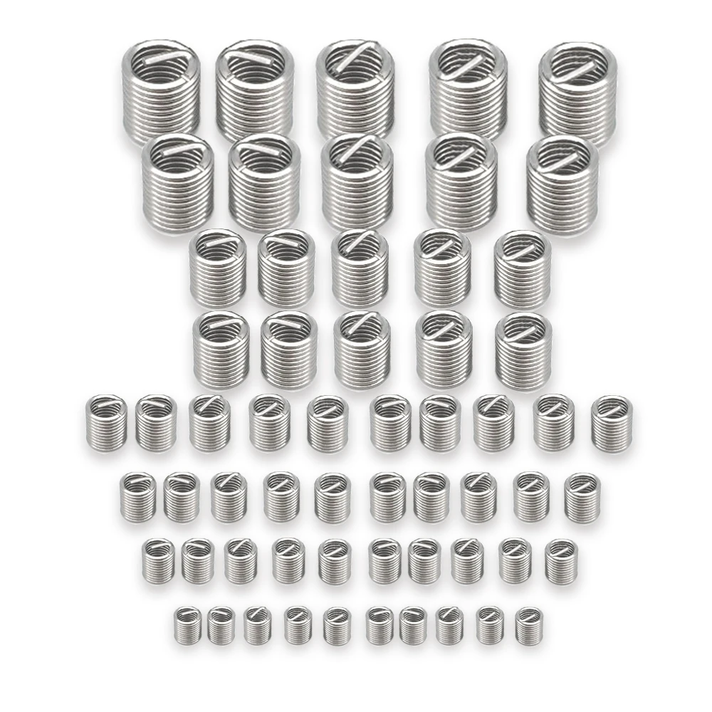 

60Pcs Thread Insert Set Sliver Stainless Steel Repair Kit M3 M4 M5 M6 M8 M10 M12 for Helicoil Repair Tools