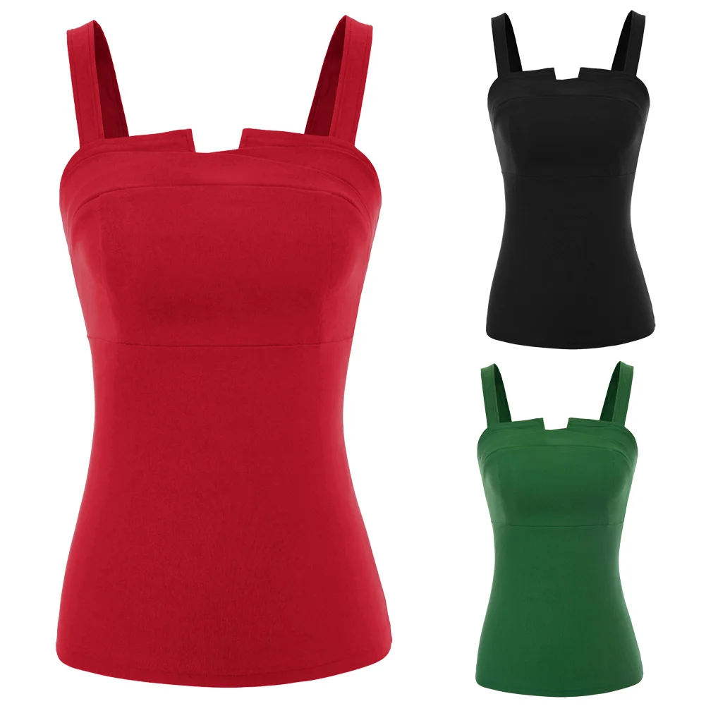 Solid Tops Womens Ladies Spaghetti strap Retro Vintage Summer Clubwear Sleeveless Slim fit