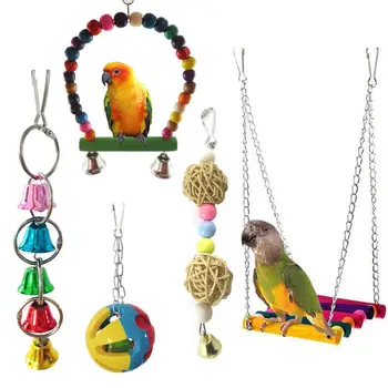 

5PCS/Set Combination Parrot Toy Bird Articles Parrot Bite Toy Bird Toys Parrot Funny Swing Ball Bell Standing Training Toys