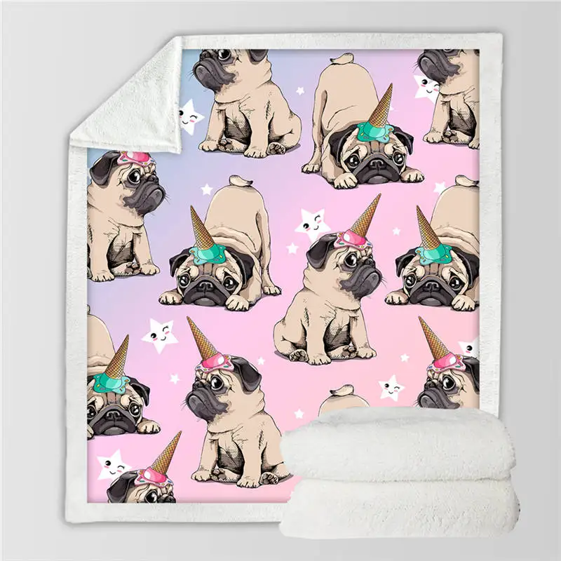 Pug12 Постельные принадлежности Outlet хиппи Мопс шерпа одеяло на кровать животное мультфильм собака плюшевое покрывало Рождество бульдог диван крышка - Цвет: Pug12