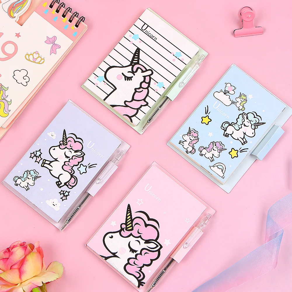 Kawaii Единорог портативный блокнот для записей с ручкой Студенческая бумага