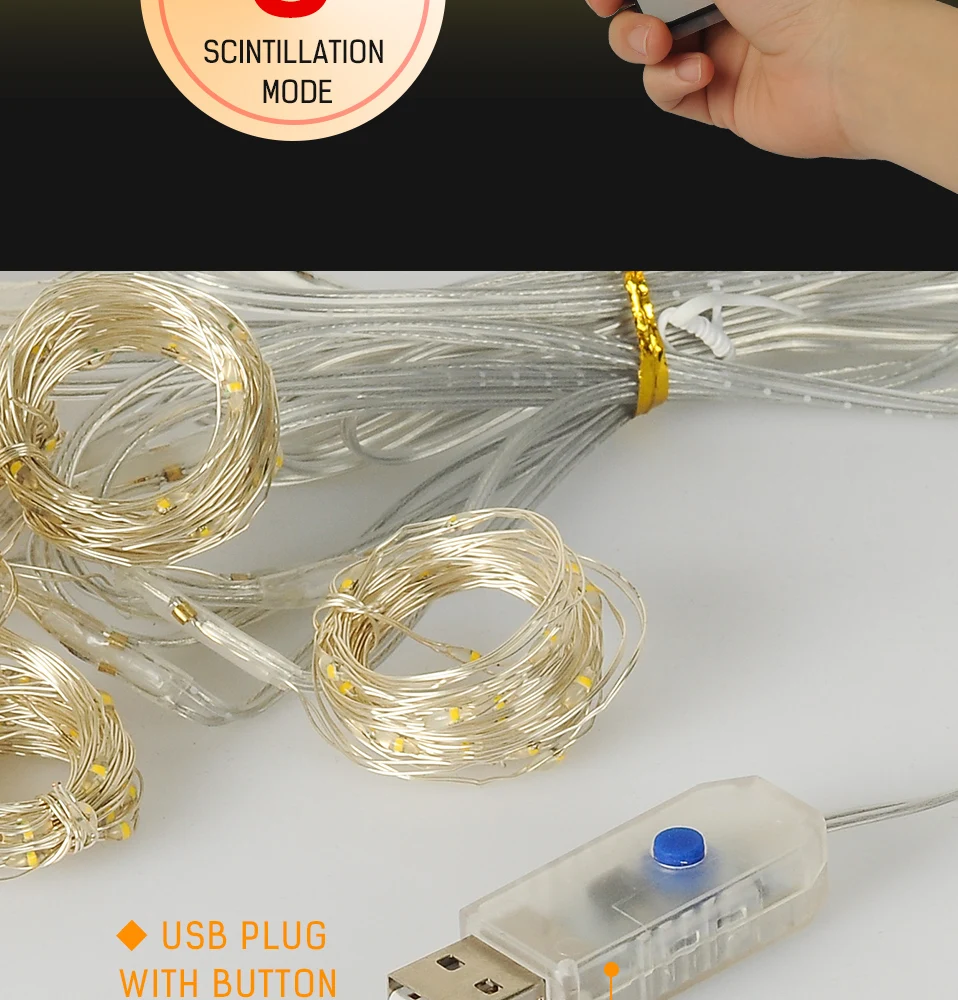 3M Fancy Curtain Led String Lamp Remote Control DC 5V Light String Warm White LED Deco USB String LED Atmosphere Night Light