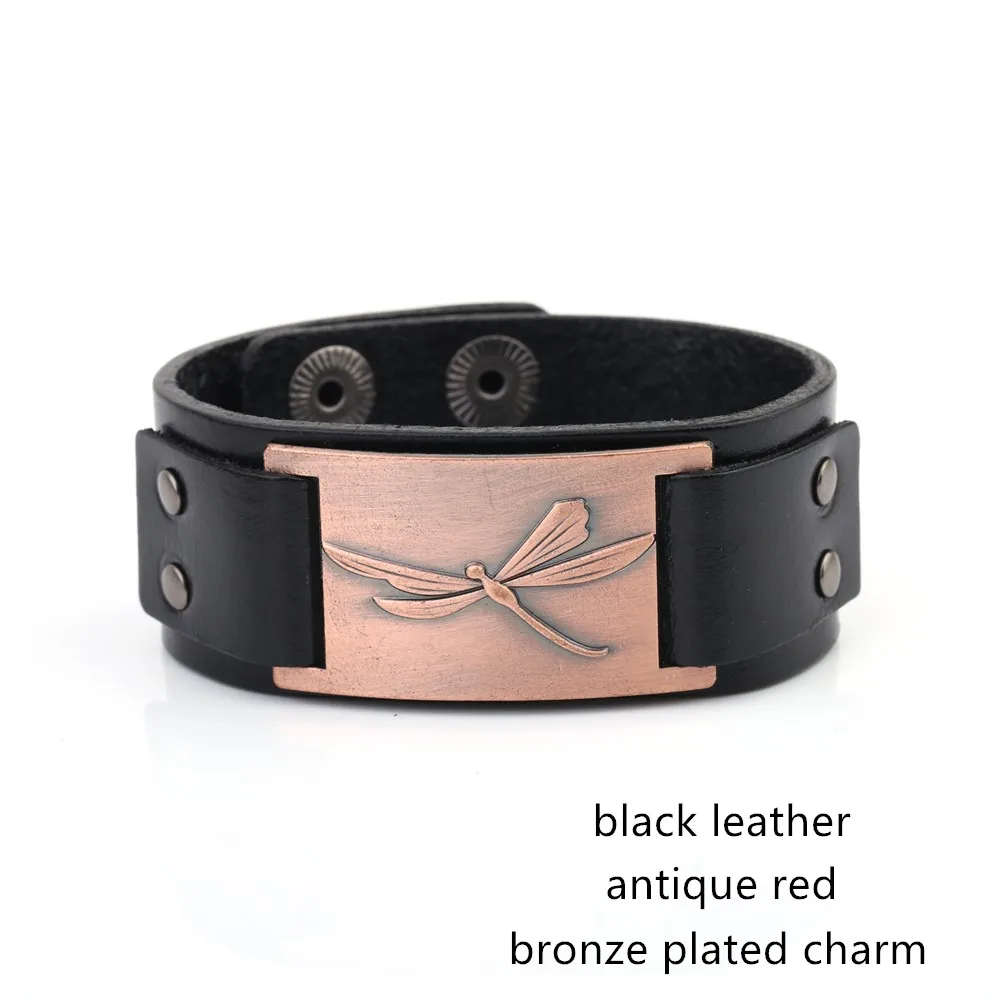 1 Fishhook New Punk Rock Leather Black Antique Bracelet Dragonfly Adjustable Handmade Bracelets Accessory For Gifts - Окраска металла: 1