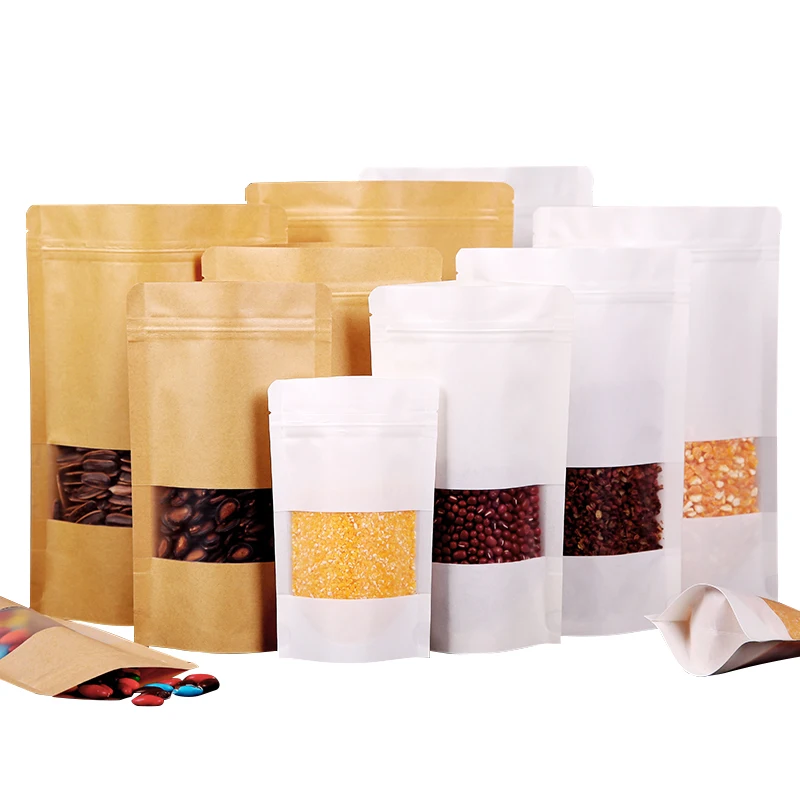 

100pcs Wedding Packaging Bag Brown Kraft Paper Gift Candy Bags For Boutique Zip Lock Recyclable Food Bread Party Shopping Bags