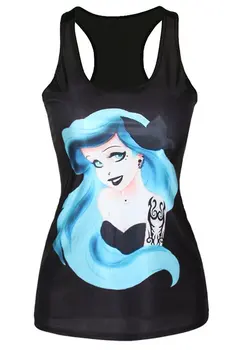 

Foreign Trade European and American Blockbuster Digital Printing Lady I-shaped vest Blue Hair Tattoo vests