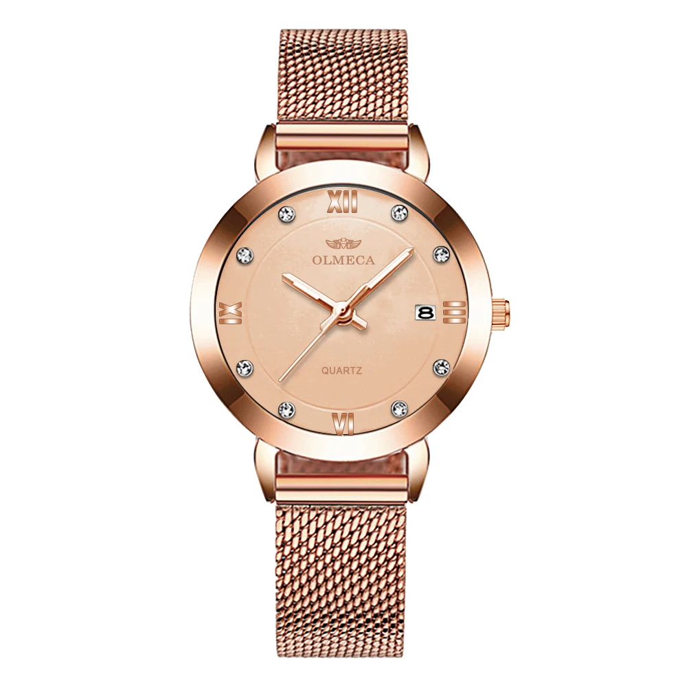 OLMECA женские часы с сетчатым ремешком часы люксовый бренд часы Reloj Mujer водонепроницаемые кварцевые часы в подарок Relogio Feminino - Цвет: Rose B