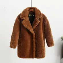 Пальто из искусственного меха для девочек Детская куртка с мишкой для девочек плотная одежда для малышей от 2 до 14 лет зимнее теплое пальто