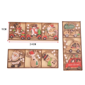 

9pcs/box Christmas Ornament Wooden Hanging Gifts Pendants Xmas Tree Decorations for Navidad Home Wedding Christmas Decor Natal