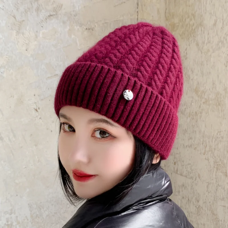 Wine red SUOGRY, вязаная шапка Skullies для женщин и мужчин, осенняя и зимняя теплая хлопковая шапка, Женская Уличная Повседневная шапка бини, женская шапка - Цвет: Wine red
