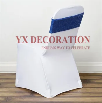 

100pcs Two Side Sequin Chair Band Chair Sash Tie Bow For Banquet Wedding Spandex Chair Cover Decoration