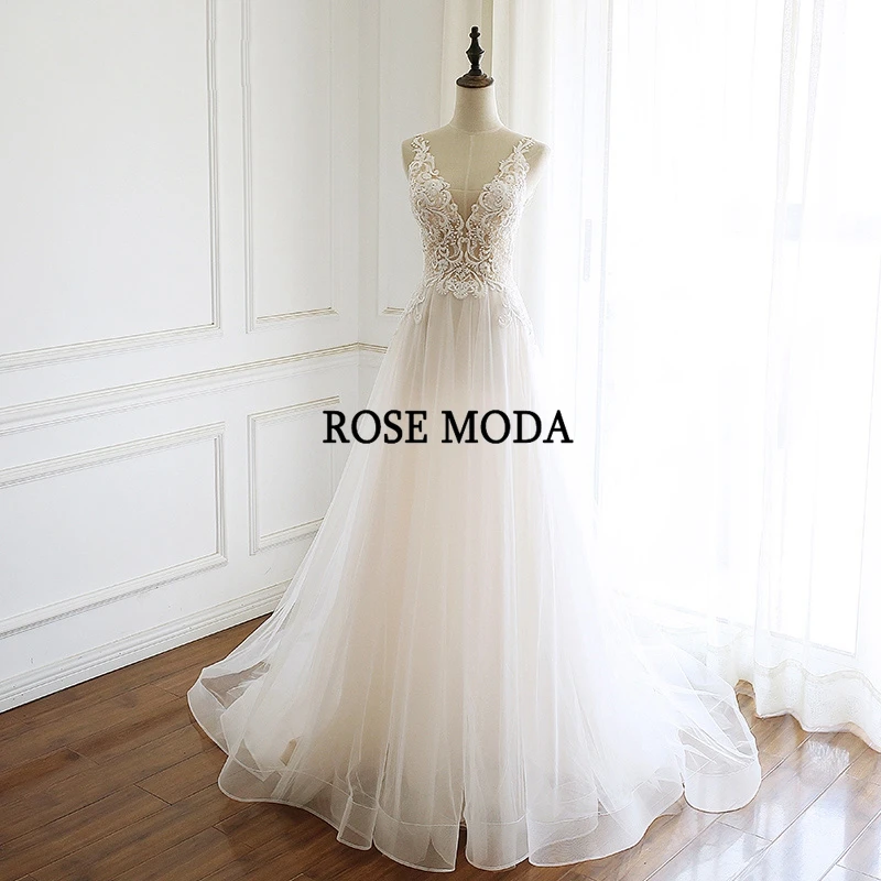 Rose Moda нежное кружевное свадебное платье в стиле бохо v-образный вырез на шнуровке сзади Свадебные платья на заказ