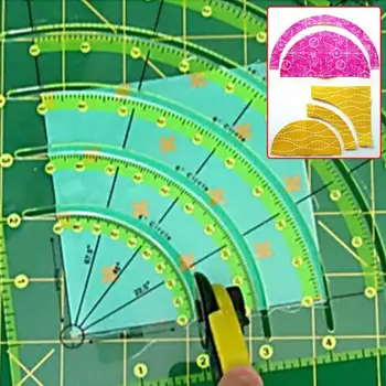 

8inch Quilting Ruler Arcs Fan Quilt Circle Cutter Ruler Acrylic Quilters Ruler with Double Colored Lines Easy Cutting Tools