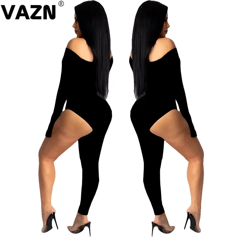 VAZN YY5122 новые открытые брюки-карандаш однотонные повседневные женские комбинезоны сексуальные длинные брюки с вырезом лодочкой мягкие облегающие комбинезоны