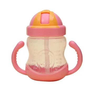 

280ml Baby Bottle Kids Cup PP Sippy Children Training Cups Cute Baby Drinking Water Straw Handle Feeding Bottle