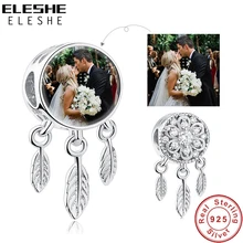 ELESHE, на заказ, фото, 925 пробы, Серебряный держатель Ловец снов, бусины, подходят Пандоре, браслет, ожерелье, сделай сам, персонализированные ювелирные изделия