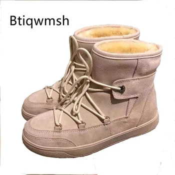 

2020 Classic Snow Boots Women Round Toe Soft Wool Fur Bandage Thick Bottom Flat Ankle Boots Ladies Fashion Winter Boots