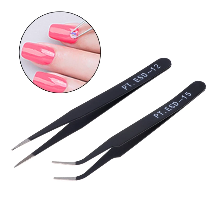 

2pcs Stainless Steel Nail Tools Eyelash Extension Tweezers Nippers Pointed Clip