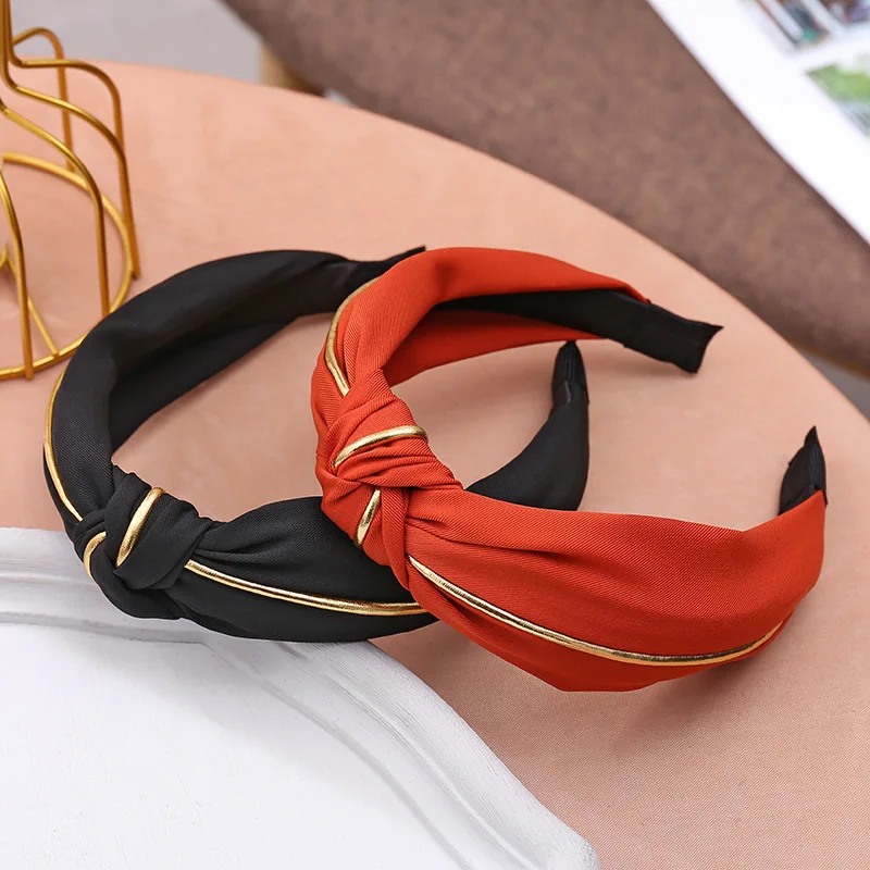 Fashion Solid Color Hair Bands For Women Jewelry Cross Knot Wide Gold Side Bow Headband Girl Sport Face Wash Hairband FG064 |