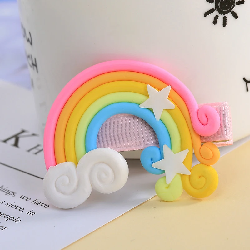 Заколка цветов радуги Kawaii Девушки аксессуары для волос Радуга облако заколка мягкий, керамический материал цвет заколка для волос для девочек милые подарки