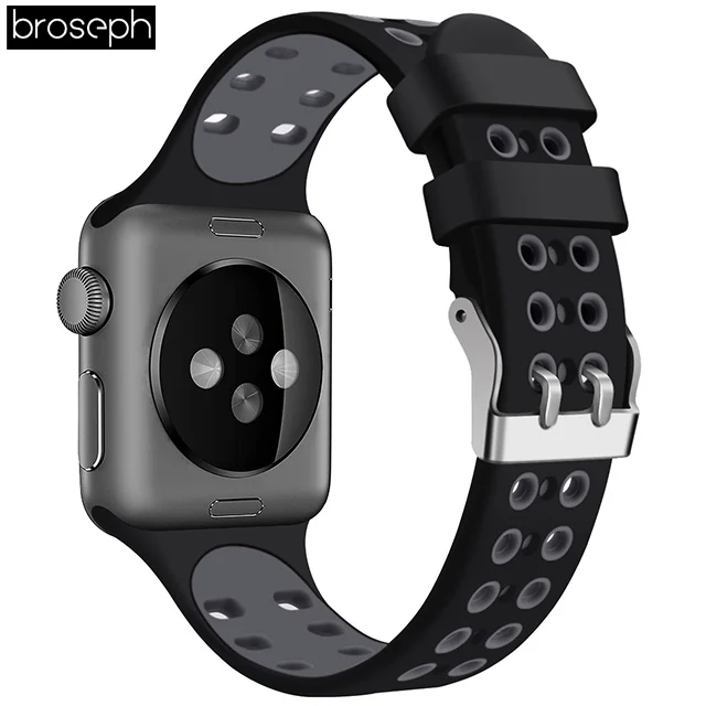 Black Grey Мягкий силиконовый ремешок для Apple Watch 38 мм 42 мм браслет Nike дышащие спортивные ремешки для iWatch 1 2 3 аксессуары для ремешка - Цвет ремешка: Black Grey