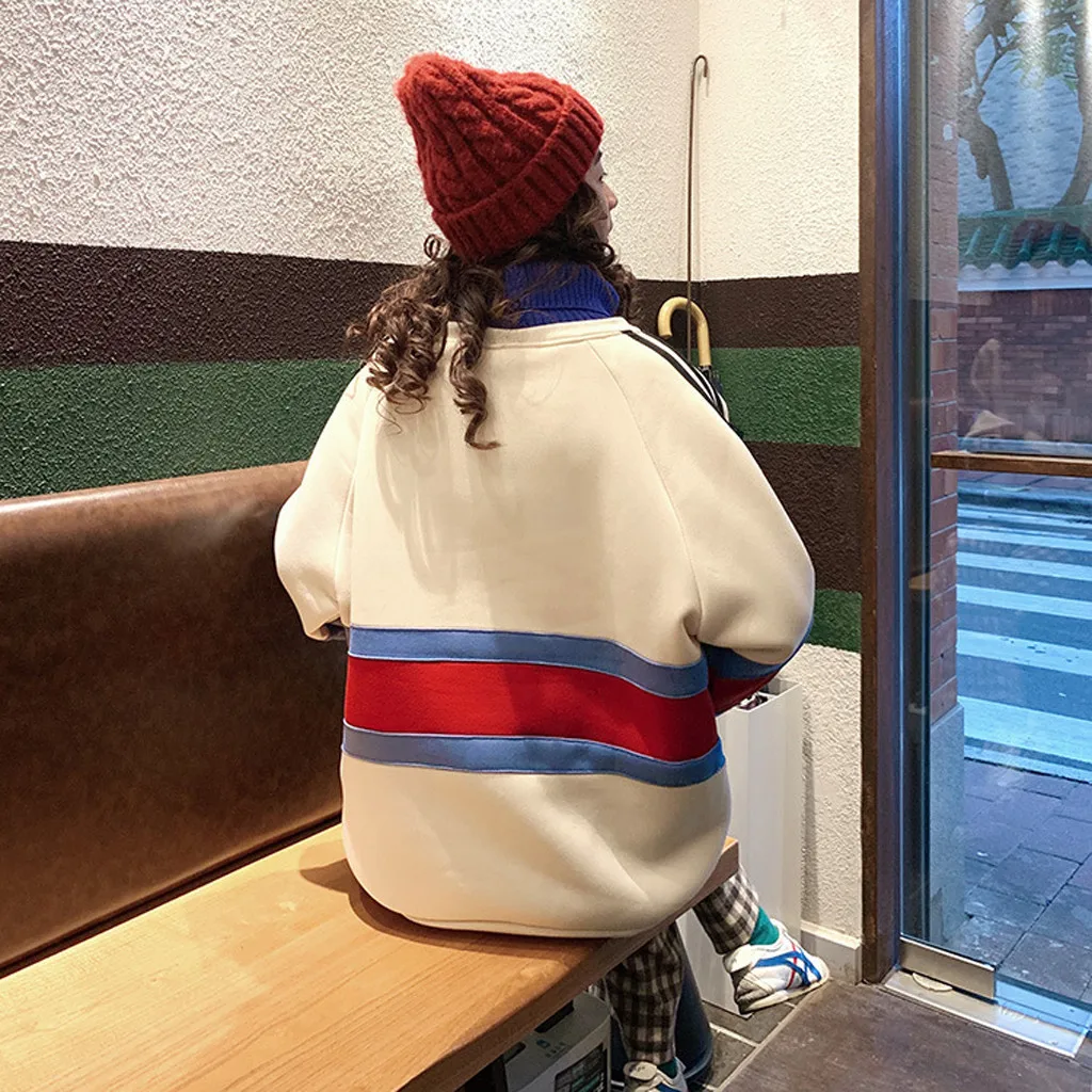 Высокий воротник сплайсинга утолщенная Блузка фиолетовый письмо повседневное с длинным рукавом Топ Толстовка модная спортивная одежда для женщин capucha