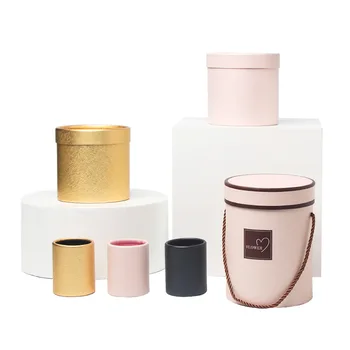 

Creative Mini Flower Box Plain round Gift Box Living Flowers Mini Hold Bucket Single mei gui hua he Trumpet