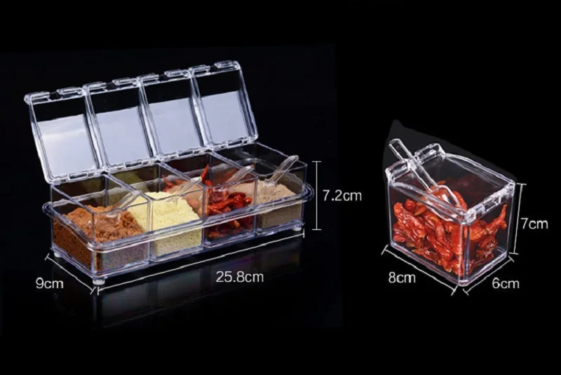 4 шт./компл. прозрачная коробка с приправами четыре с разделением по длине волны Пластик ясный бак горшки для специй хранения контейнерная приправа крышка Кухня