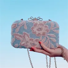 Вечерний клатч с вышитыми цветами роскошный шикарный СВАДЕБНЫЙ Банкетный Кошелек с бриллиантовым бантом на застежке клатч кошельки M613