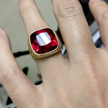 

2020 New in stock Fashion Natural stone Gold Silver Red Black ring for Men Women Stainless steel jewelry Male rings wedding