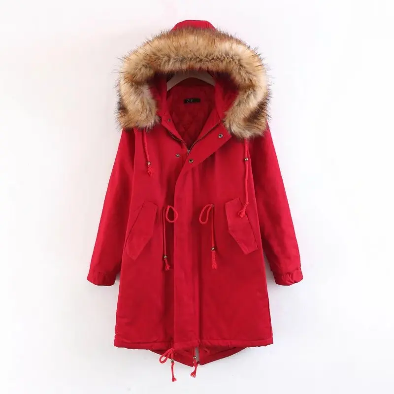 

2018 Autumn And Winter New Style Western Style Large Fur Collar Cinched Style Mid-length Washing WOMEN'S Cotton Padded Clothing
